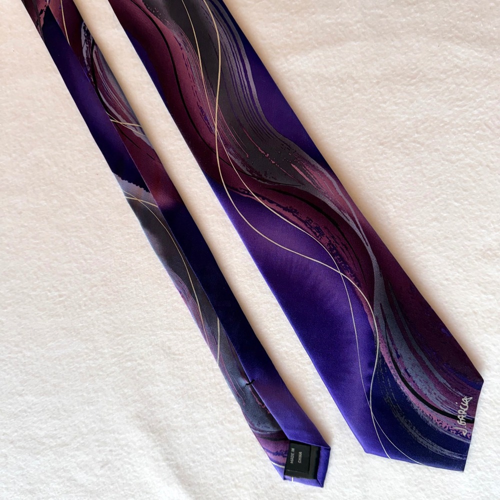 J Garcia Hieroglyphics Men's‎ Necktie Purple Black Silk Limited Edition Desiger